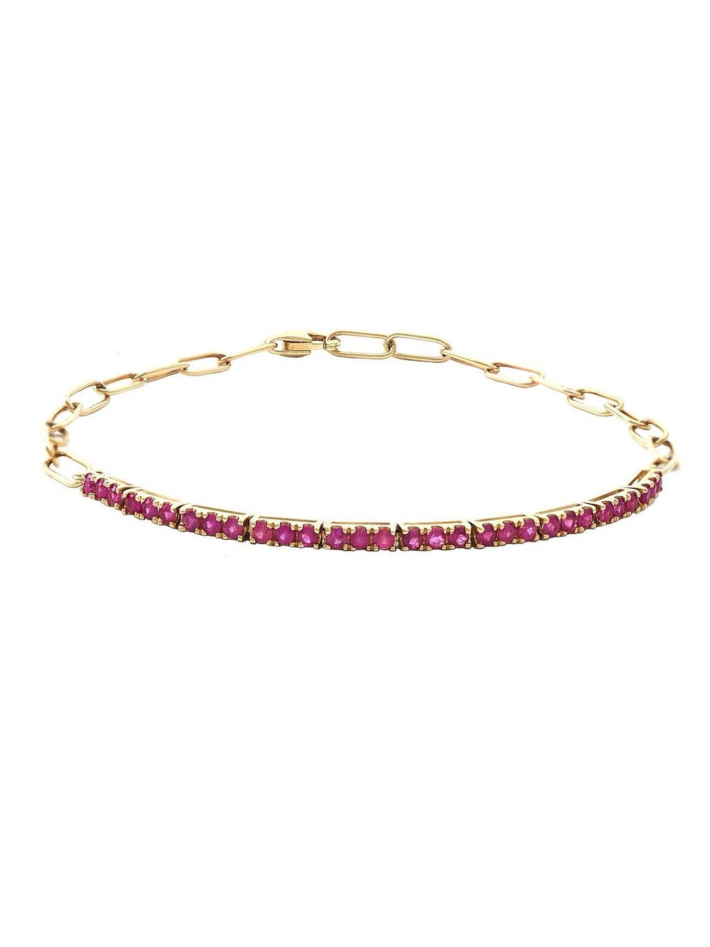 14K Real Solid Yellow Gold Natural Ruby Paperclip Link Chain Bracelet 2mm